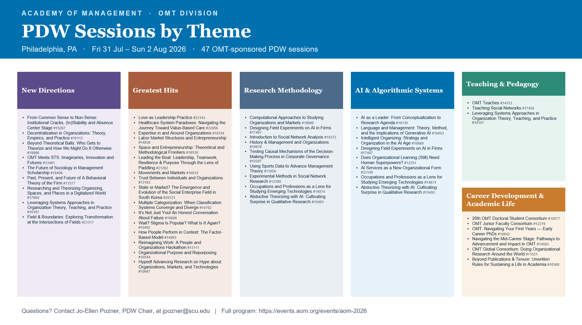 OMT PDWs from the PDW Chair